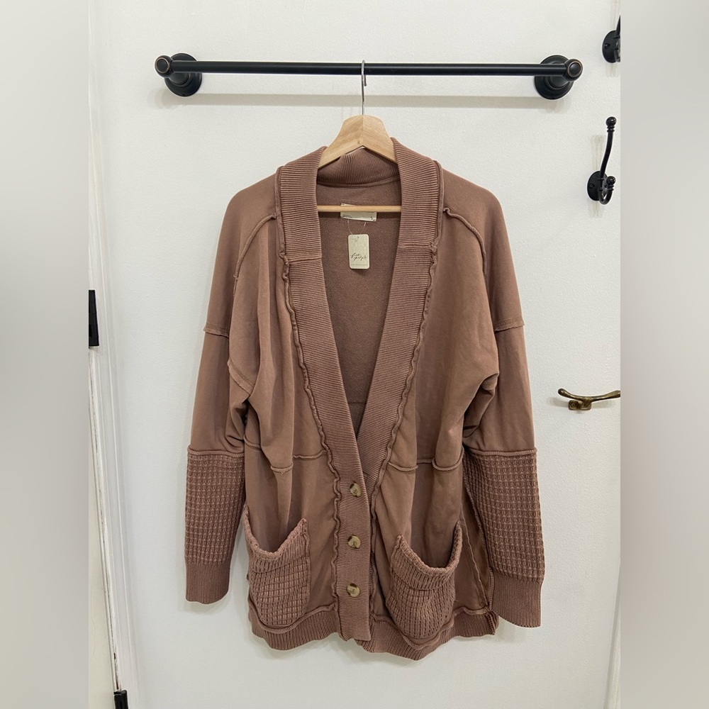 Free People Women's Brown Button Cardigan Sweater